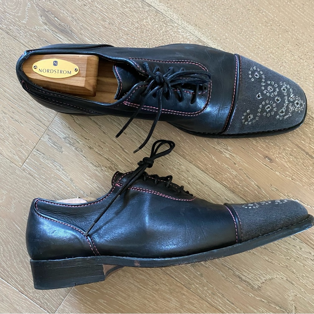 TED BAKER Black Wing Tips oxfords black Leather-Pink Stitch sz 12 men